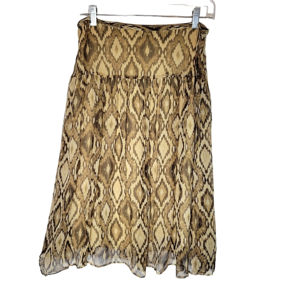 Vtg Valerie Stevens silk brown and tan sheer print skirt Size 6
